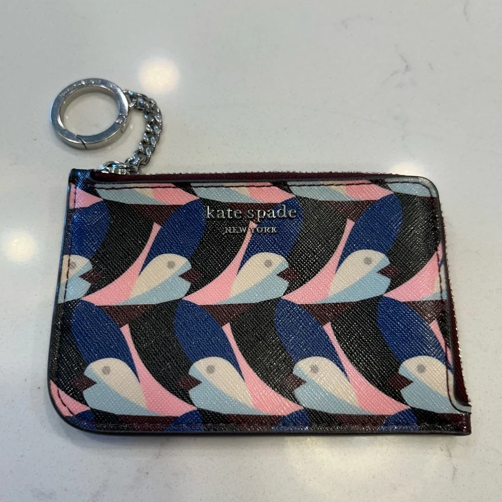 Kate Spade Geo Birds Leather Card Holder Key Ring